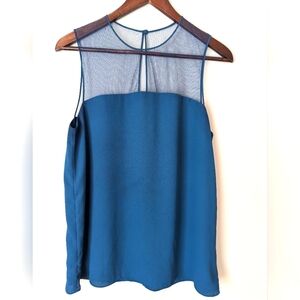 Aritzia Babaton Lionel Blue Tank Blouse Mesh Netting Shoulder Womens Sz M Sheer